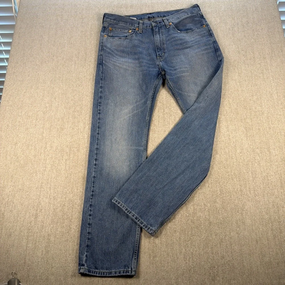 Levis 505 Jeans Mens 34x32 Denim Regular Fit Straight Leg Medium‎ Wash Stretch